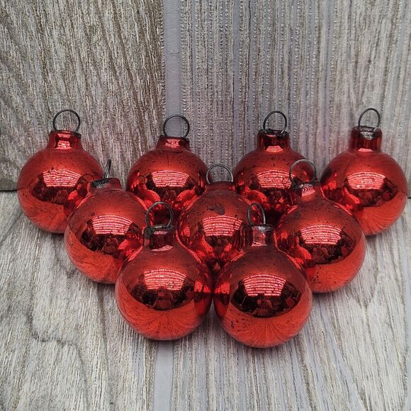 9 Vintage Small 1" Glass Ball Christmas Ornaments Mini Mercury Feather Tree - Picture 1 of 7